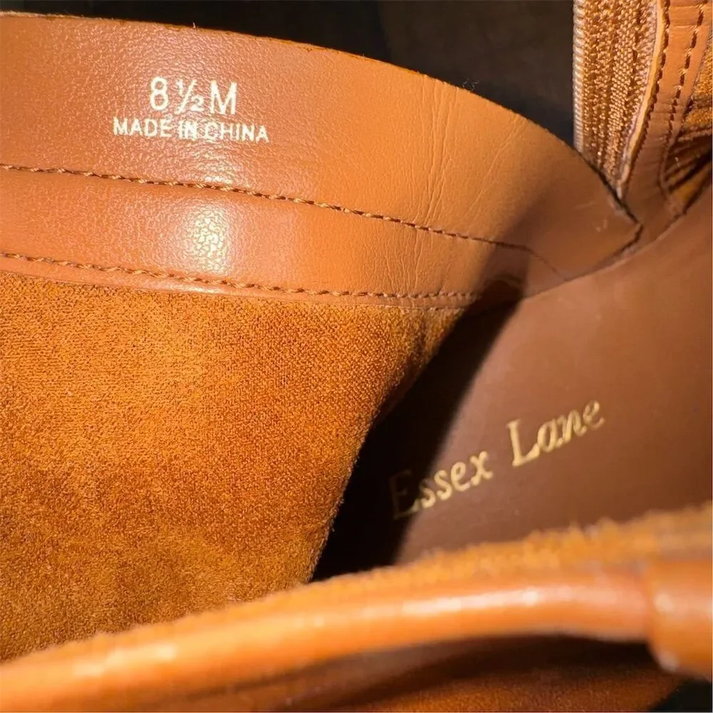 Essex Lane Women's 8.5 Caramel‎ Cognac Brown Block Heel Ankle Booties